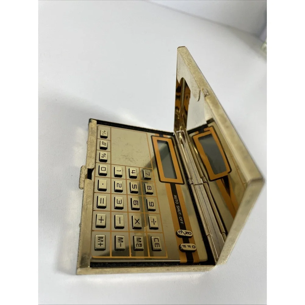 Rare Vintage Gold Canyon Ranch Pocket Calculator with Business Card Holder